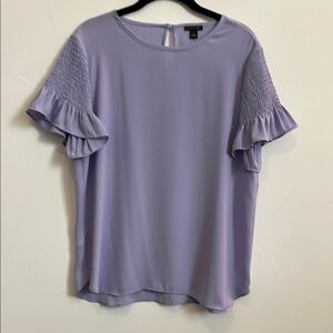 Ann Taylor Short Sleeve Top with Smocked Ruffled sleeves, Lavender, Size medium